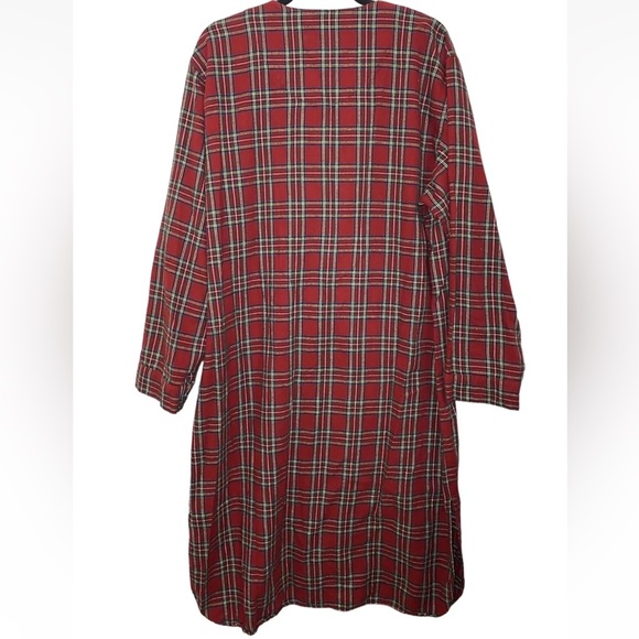 Vtg LL Bean Mens L RED TARTAN Plaid Flannel Night Shirt Sleeping Gown Made - Picture 2 of 7